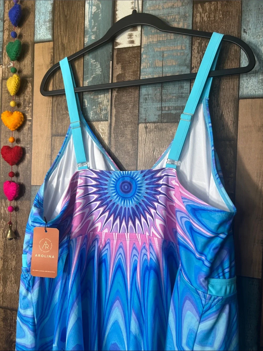 Arolina Blue & Pink Swirl One-Piece Swimdress with biker shorts